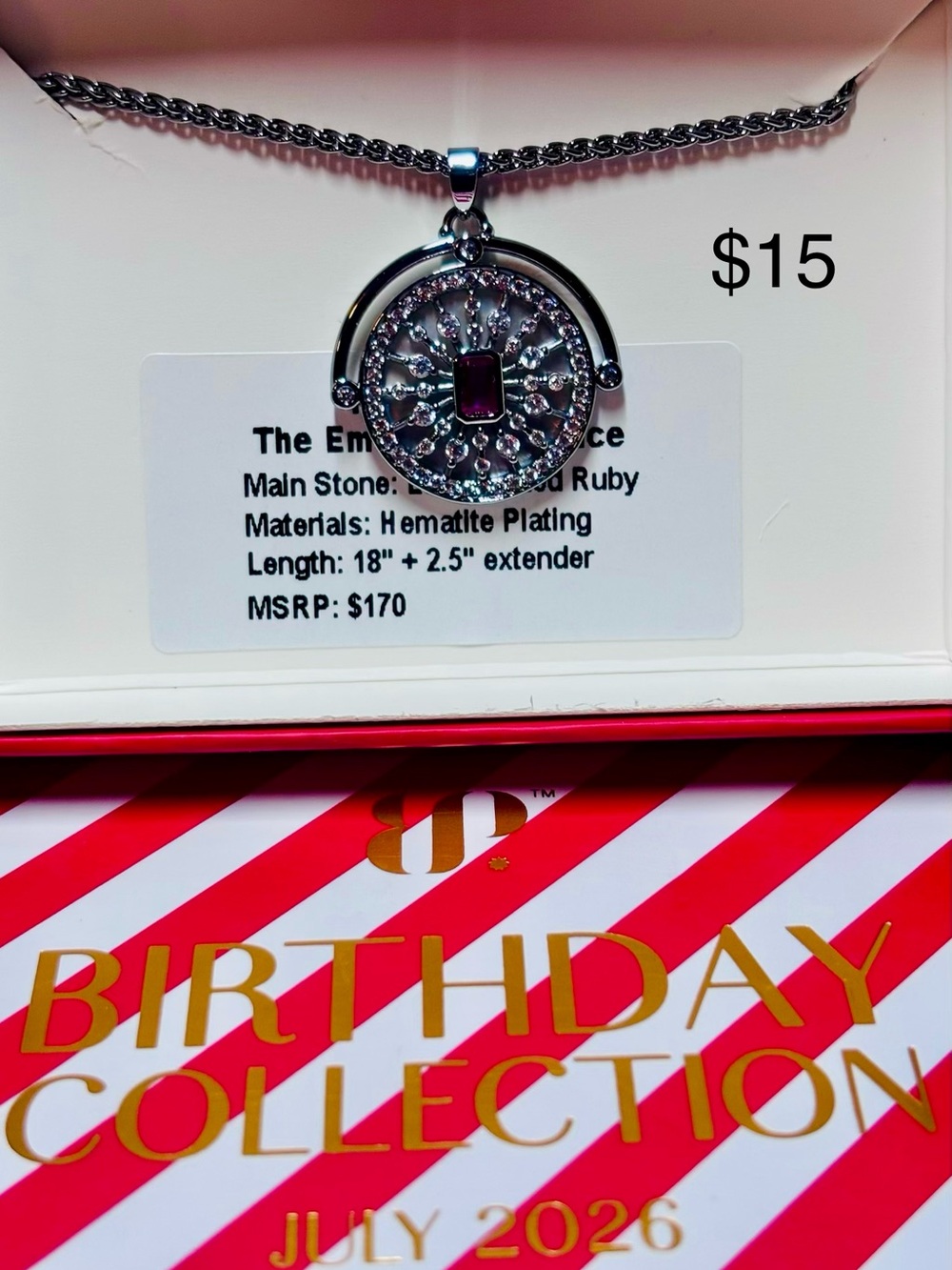 Ruby Accent Hematite-Plated Round Pendant Necklace - Women